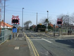 Level crossing at Bank Foot Metro station