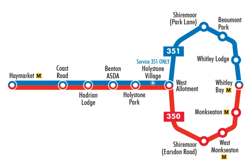 350/351 bus service route