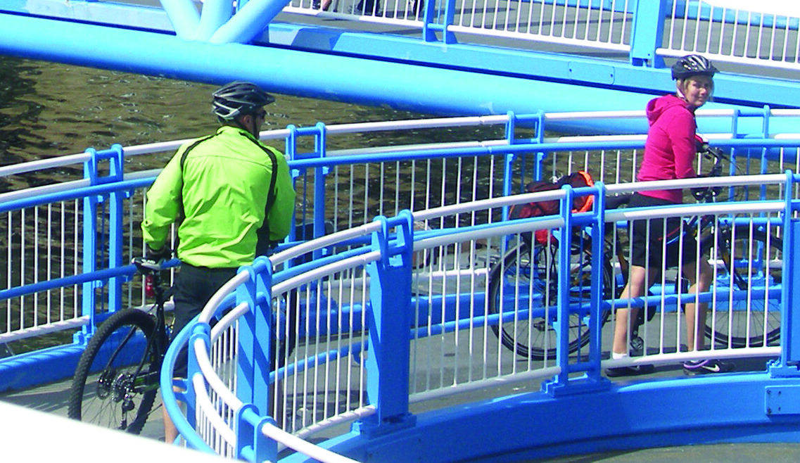 Cyclists boarding the Shields Ferry with bikes