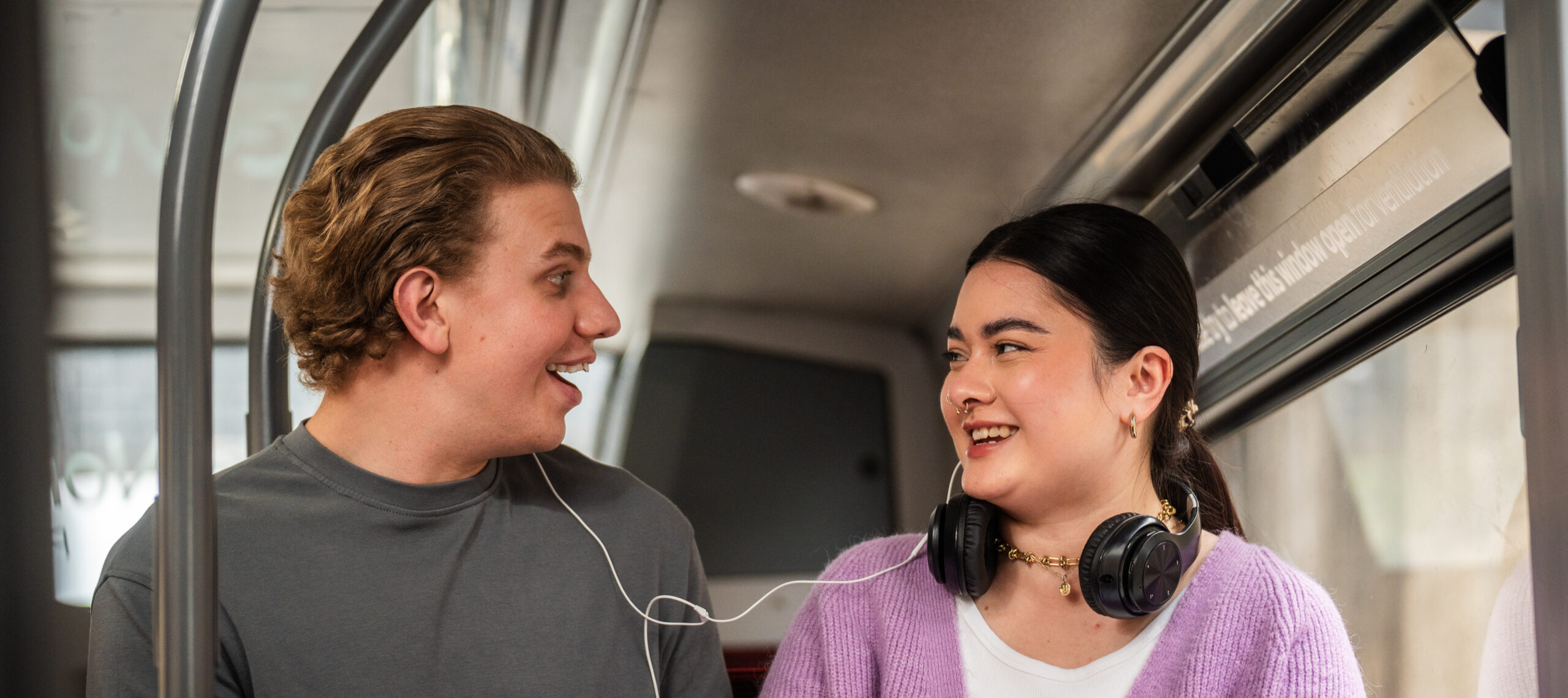 Bus passengers chatting