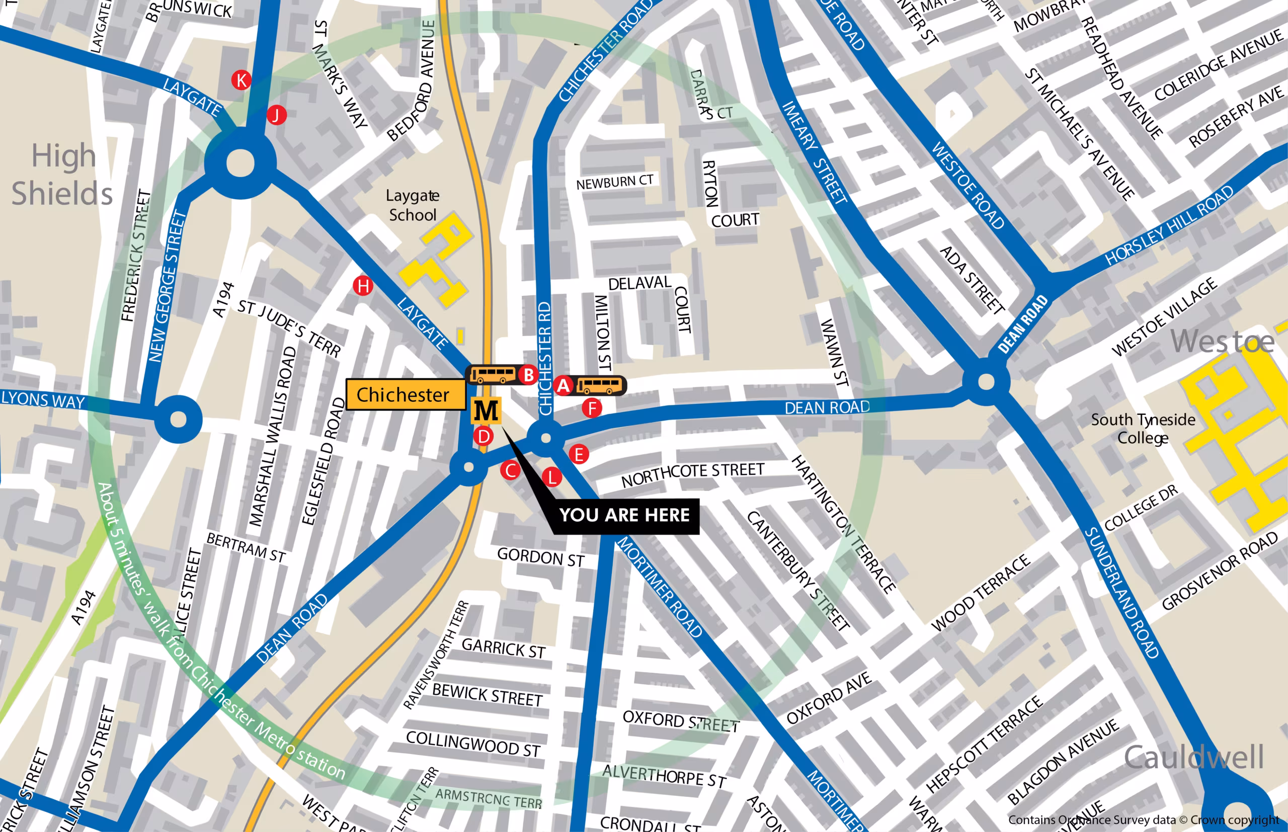 Chichester station area map