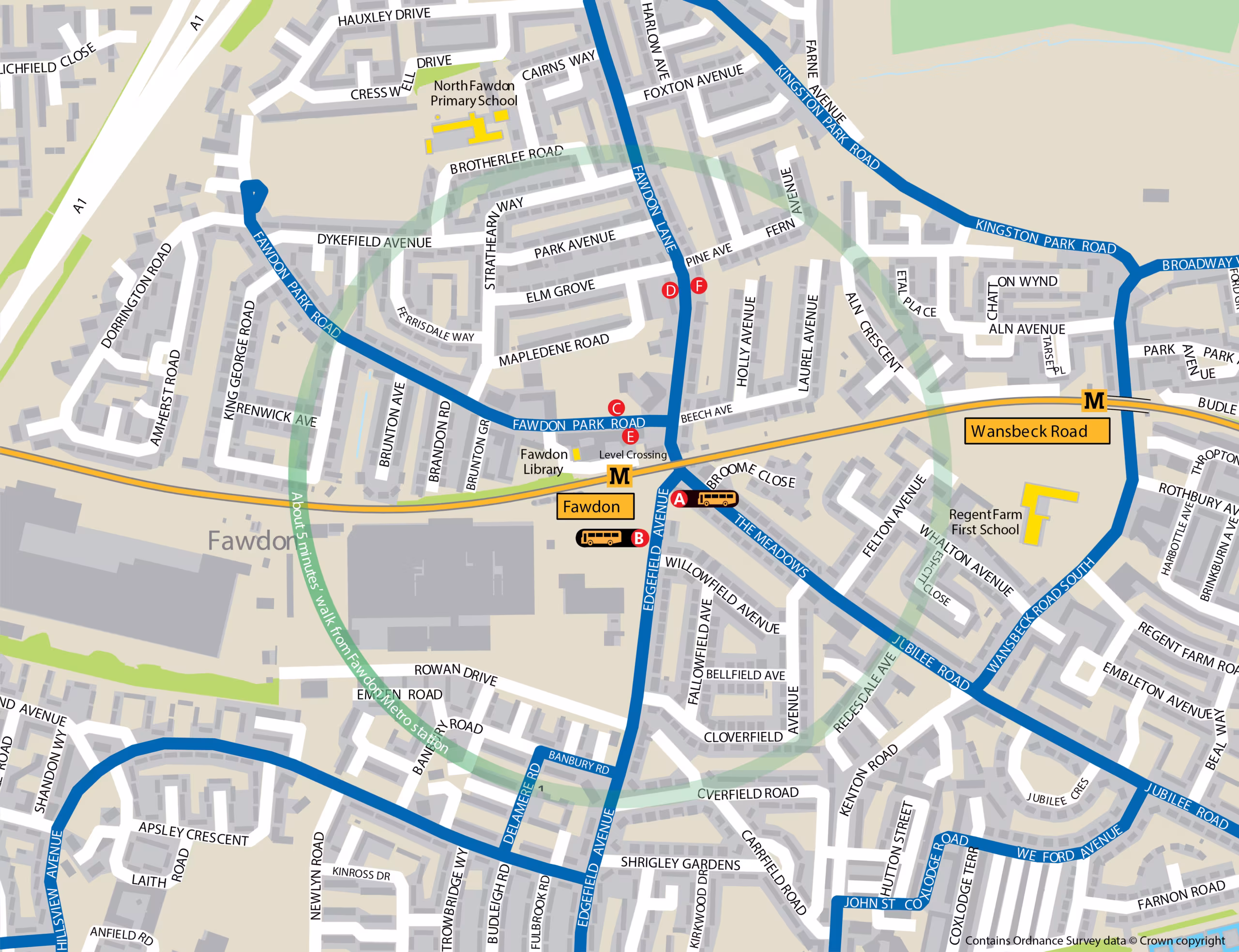 Fawdon station area map