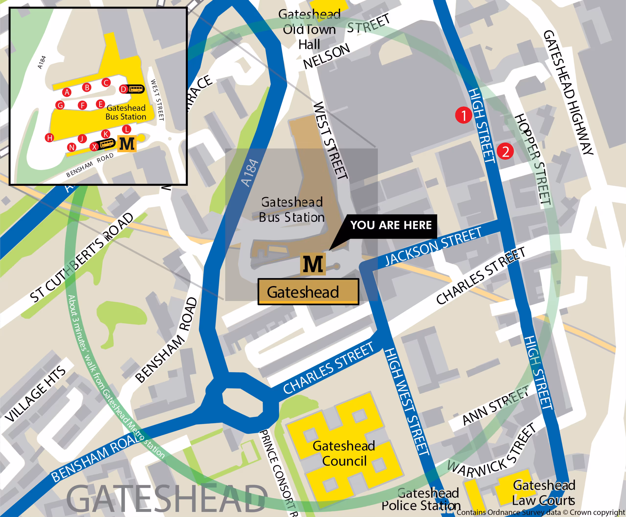 Gateshead station area map