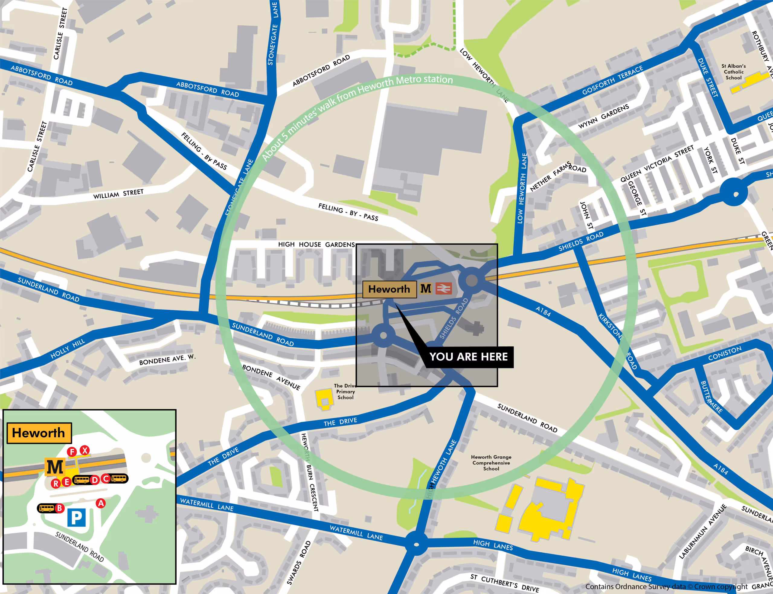 Heworth station area map