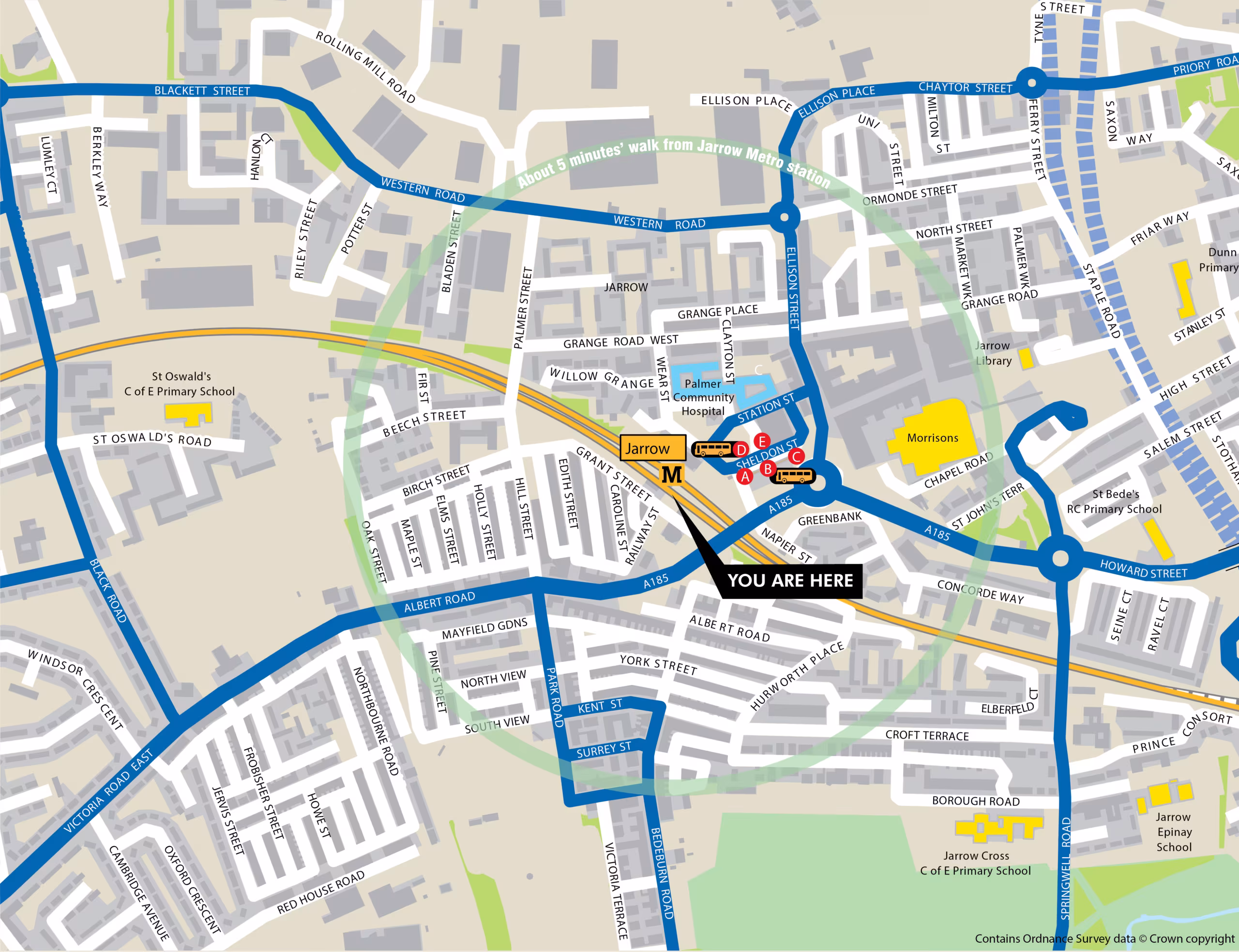Jarrow station area map