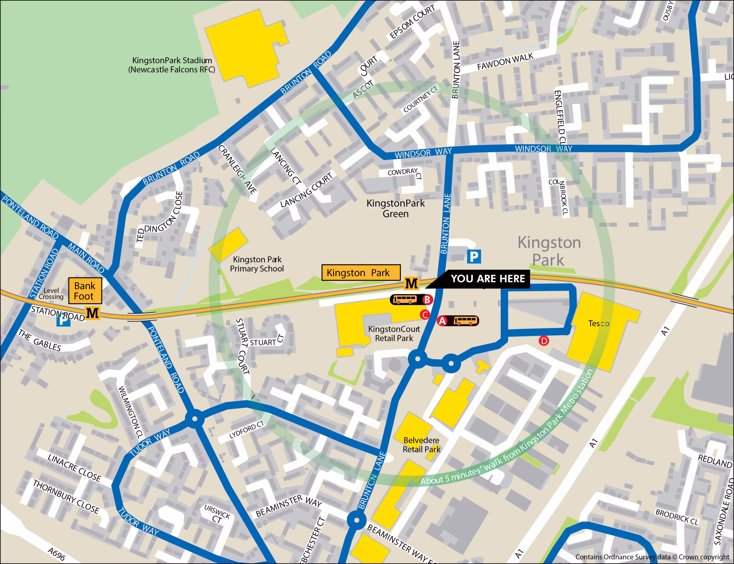 Kingston Park station area map