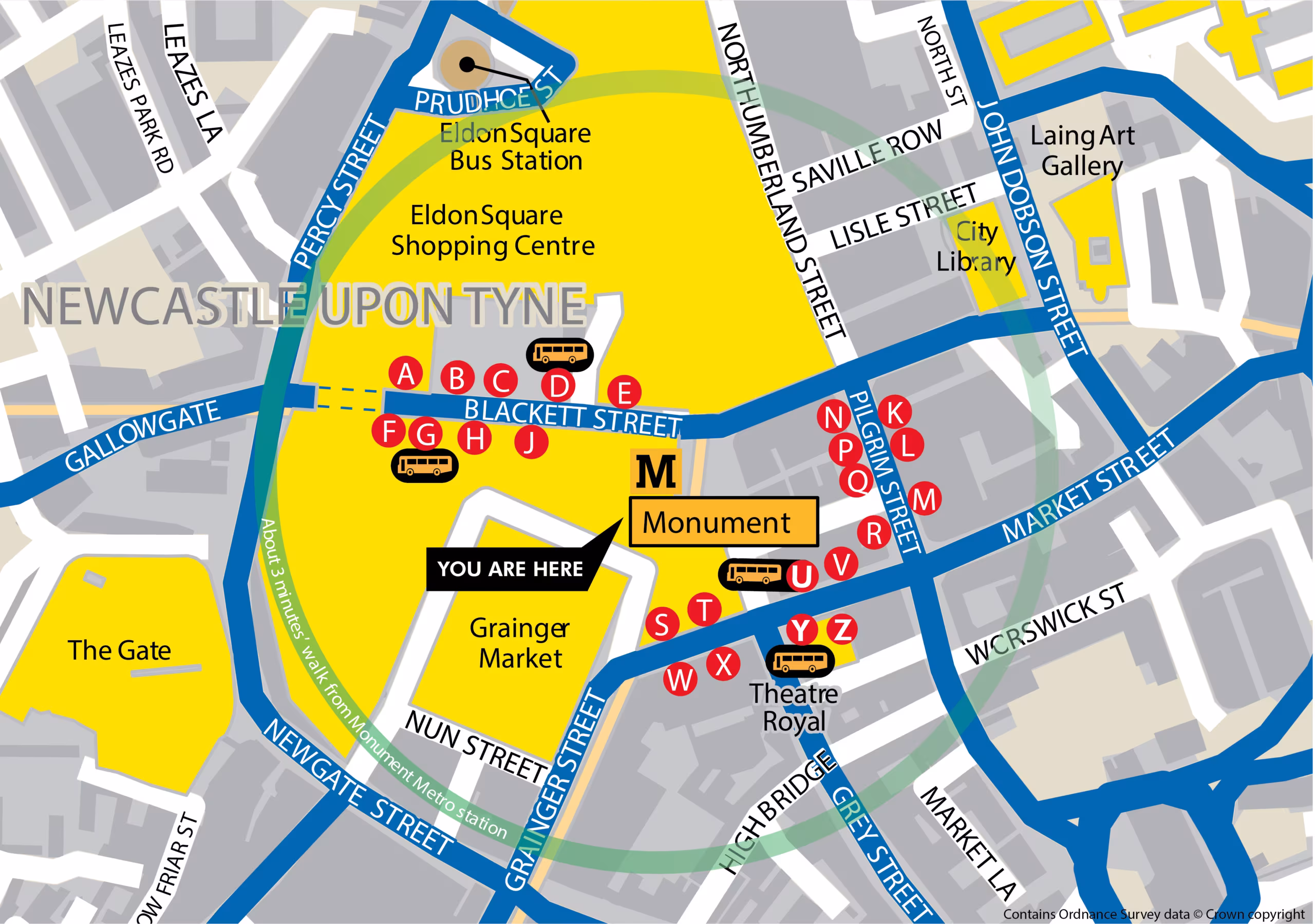 Monument station area map