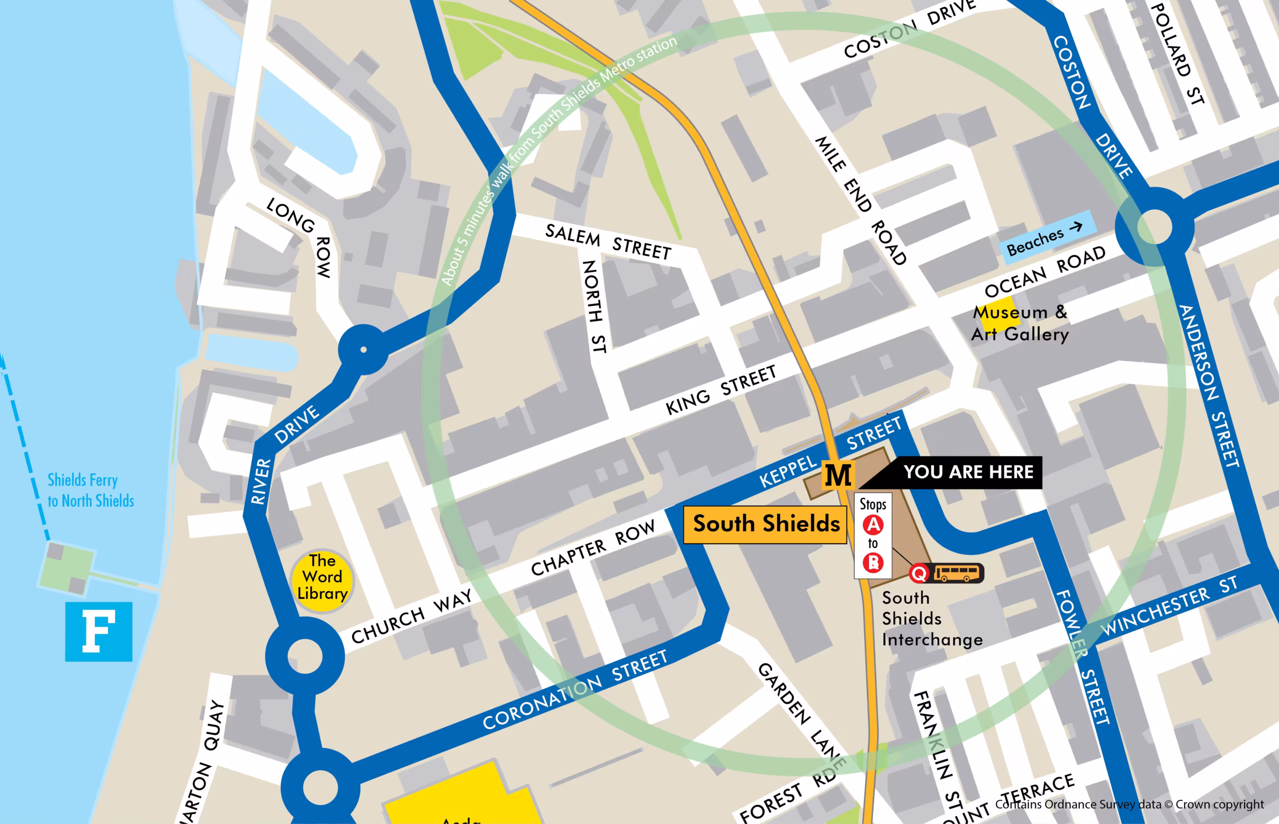 South Shields station area map