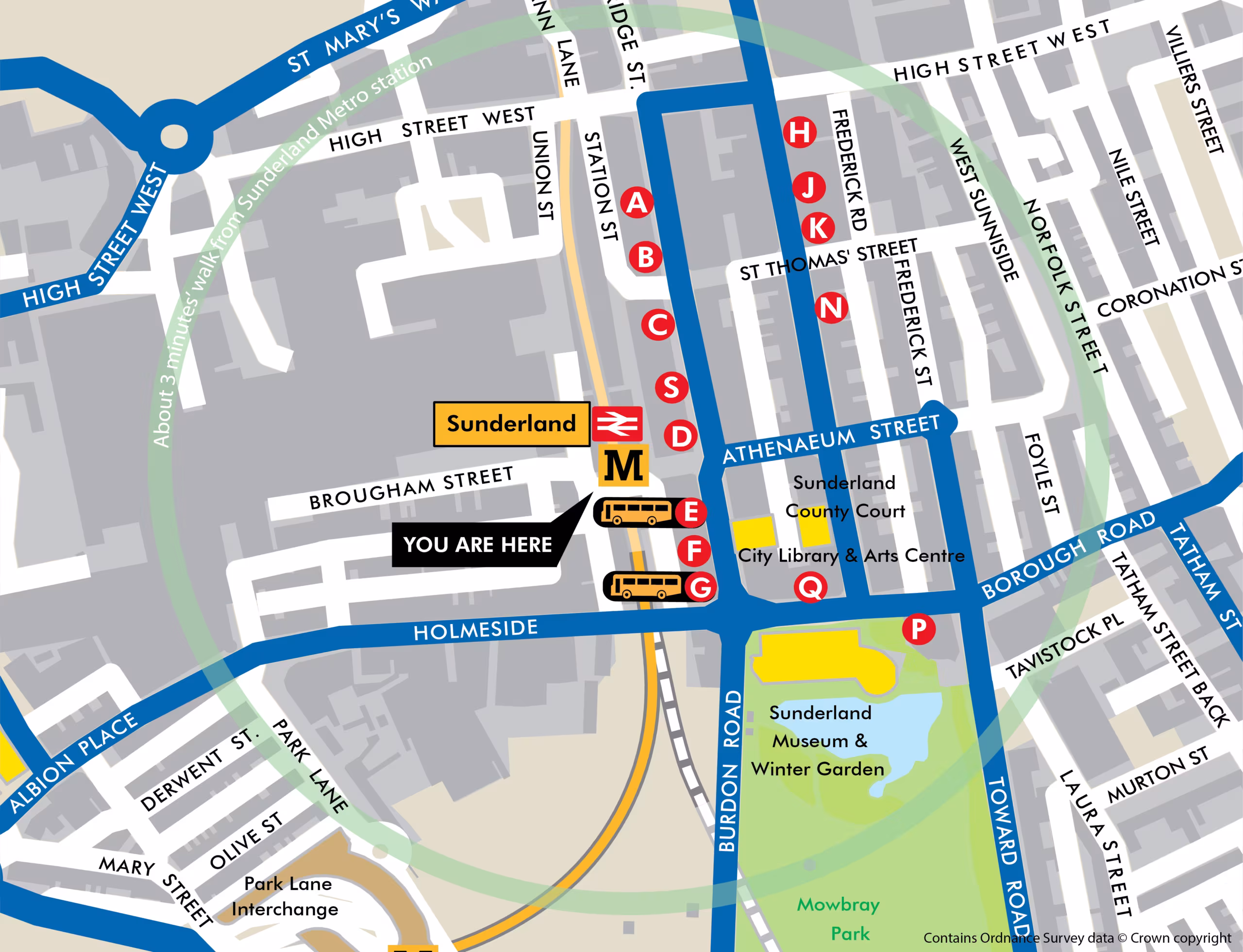 Sunderland station area map