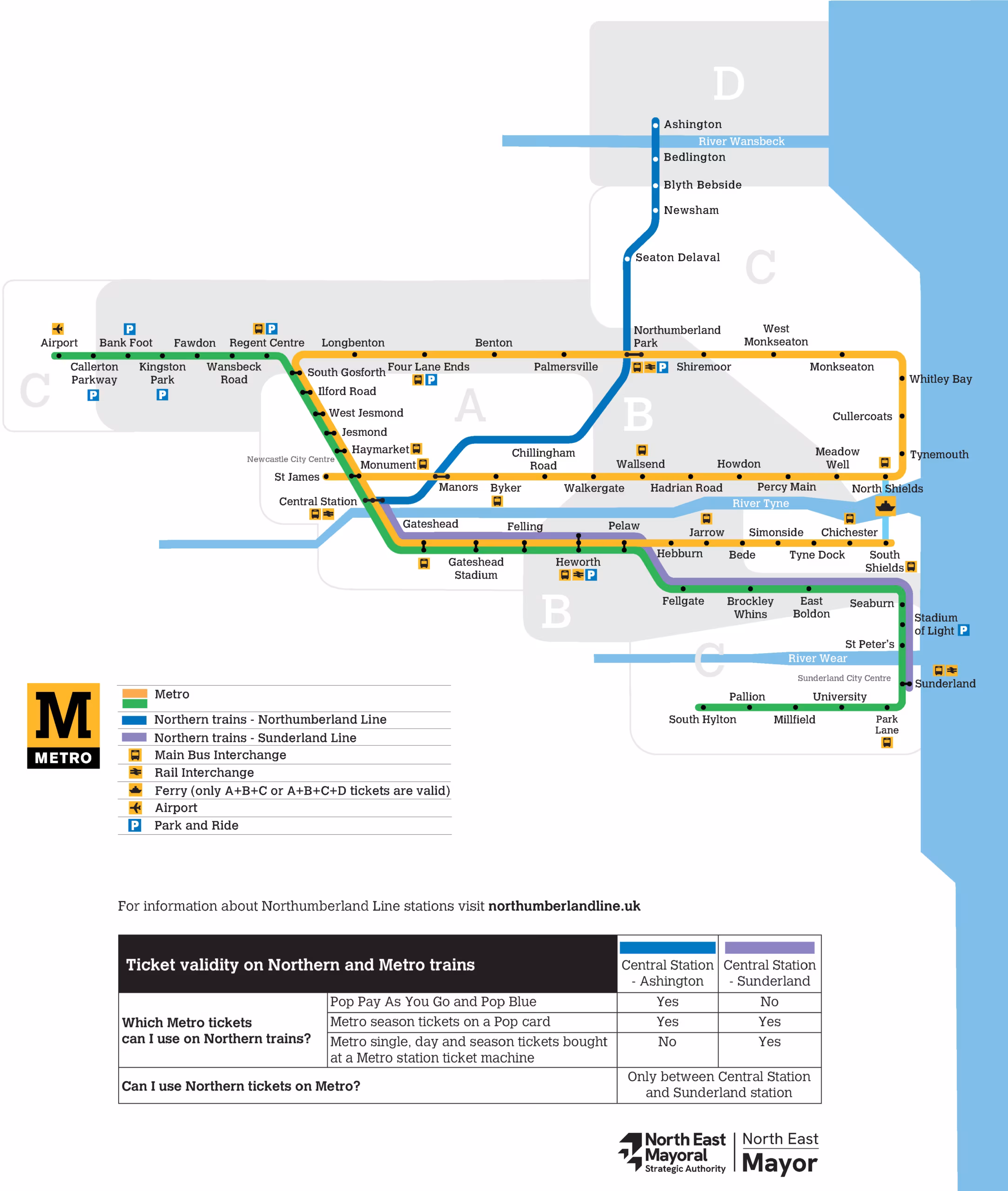 Metro and local rail fare zone map